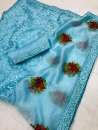 Organza embroidary saree