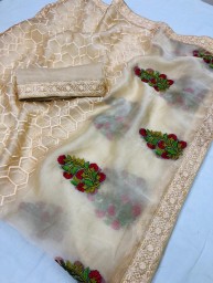 Organza embroidary saree